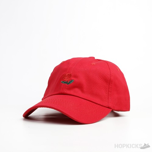 Rose Embroidered Logo Red Cap